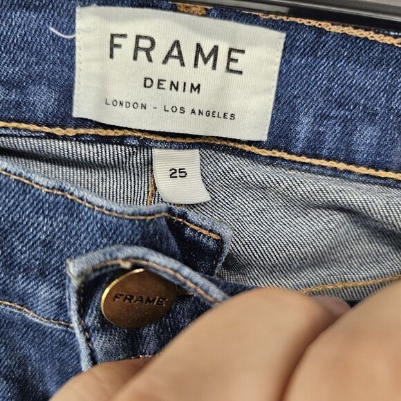 Frame Le Skinny De Jeanne Womens Size 25 Distressed Jeans Raw Hem - Picture 6 of 7